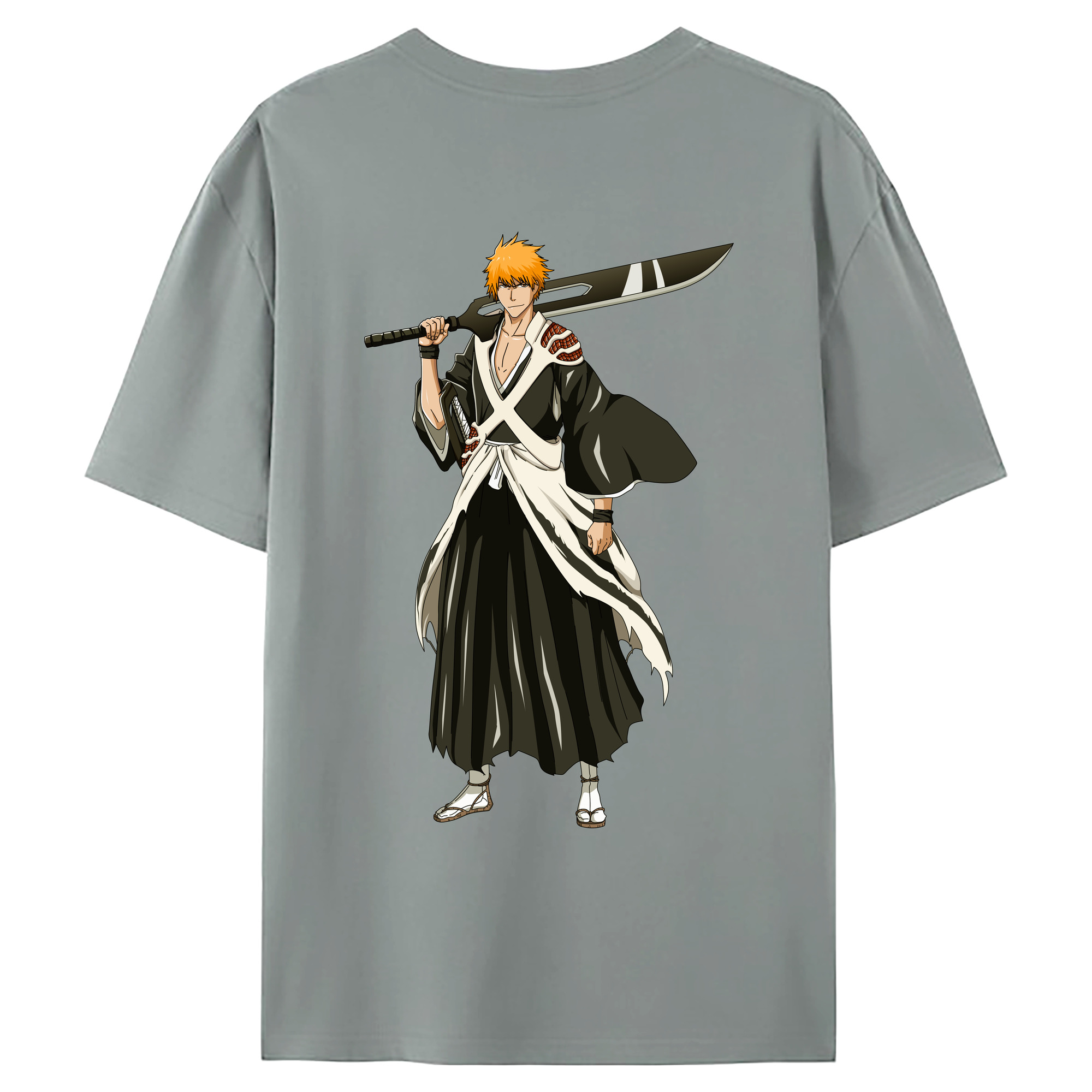 （画像用） ブリーチ 黒崎一護（くろさき いちご）BLEACH Kurosaki Ichigo 綿100％ メンズ半袖Tシャツ（バックプリント） 通気性